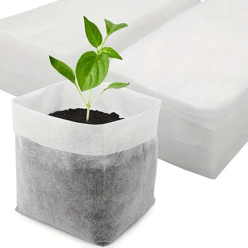 100 peças, Sacos biodegradáveis, de fibra vegetal, para berçário de sementes, 8x10cm, sacos de cultivo de plantas não-tecidos, vasos de mudas de tecido, bolsa de plantas, jardim doméstico