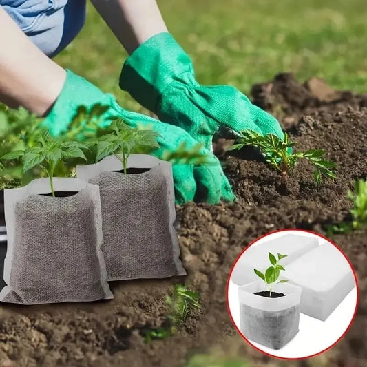 100 peças, Sacos biodegradáveis, de fibra vegetal, para berçário de sementes, 8x10cm, sacos de cultivo de plantas não-tecidos, vasos de mudas de tecido, bolsa de plantas, jardim doméstico